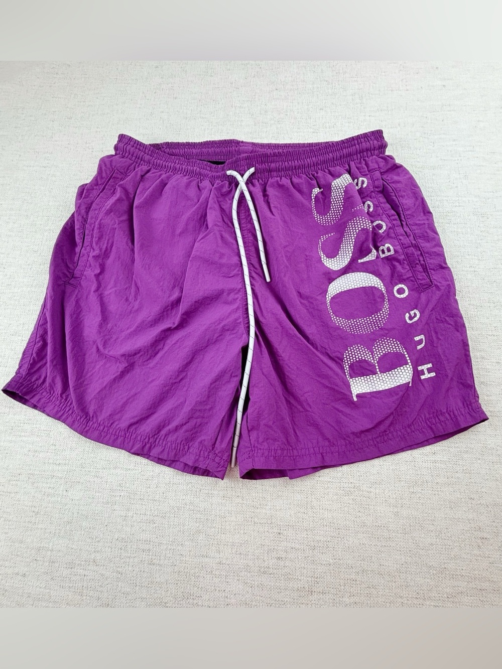 Boss Hugo Boss Men's swim trunks in purple with spell out logo size M